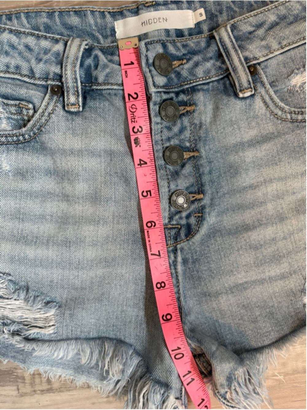 Hidden Jeans Distressed High Rise Denim Shorts Button Fly Light Wash S - Picture 9 of 12